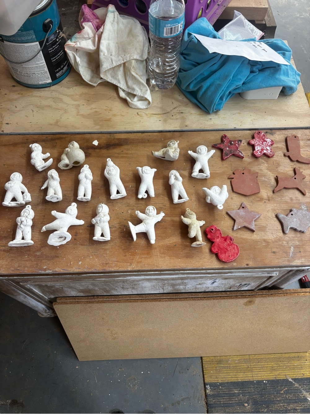 Handmade White and Red Holiday Clay Ornaments - Set of Assorted Shapes